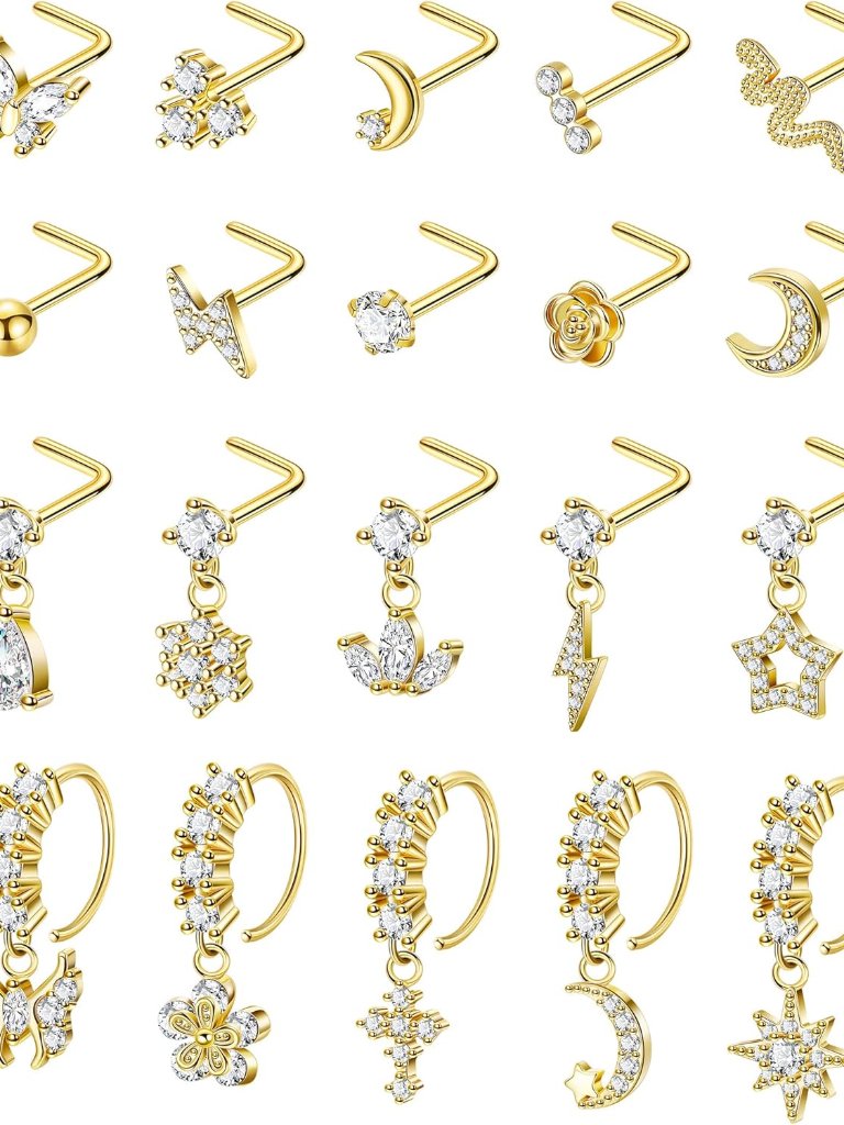 20pcs 20g Surgical Steel Dangle Nose Rings For Women L Shaped Nose Studs Danglin